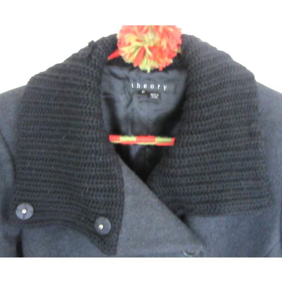 THEORY "Tegian" Wool Double Breasted Chunky Knit Collar Pea Coat 00/0 - Picture 4 of 6